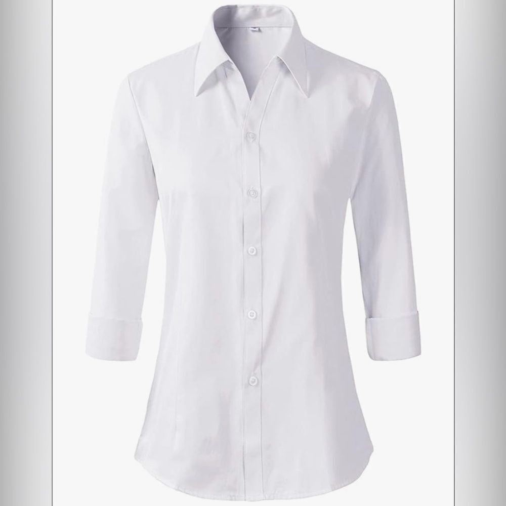 Beninos 3/4 Sleeve V Neck Office Formal Casual Button Down Shirt Blouse